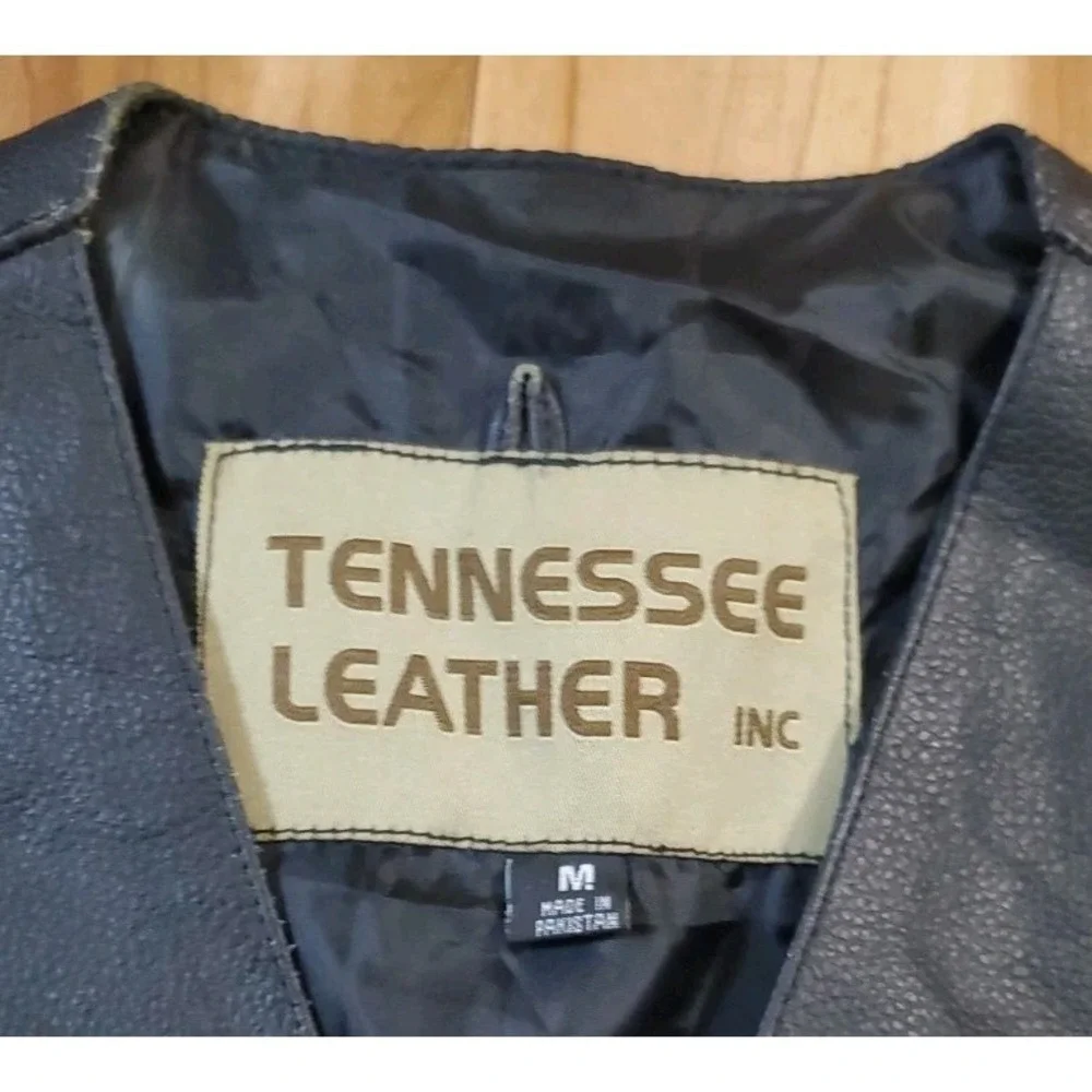 Tennessee Leather Biker Vest Black Size Medium Motorcycle